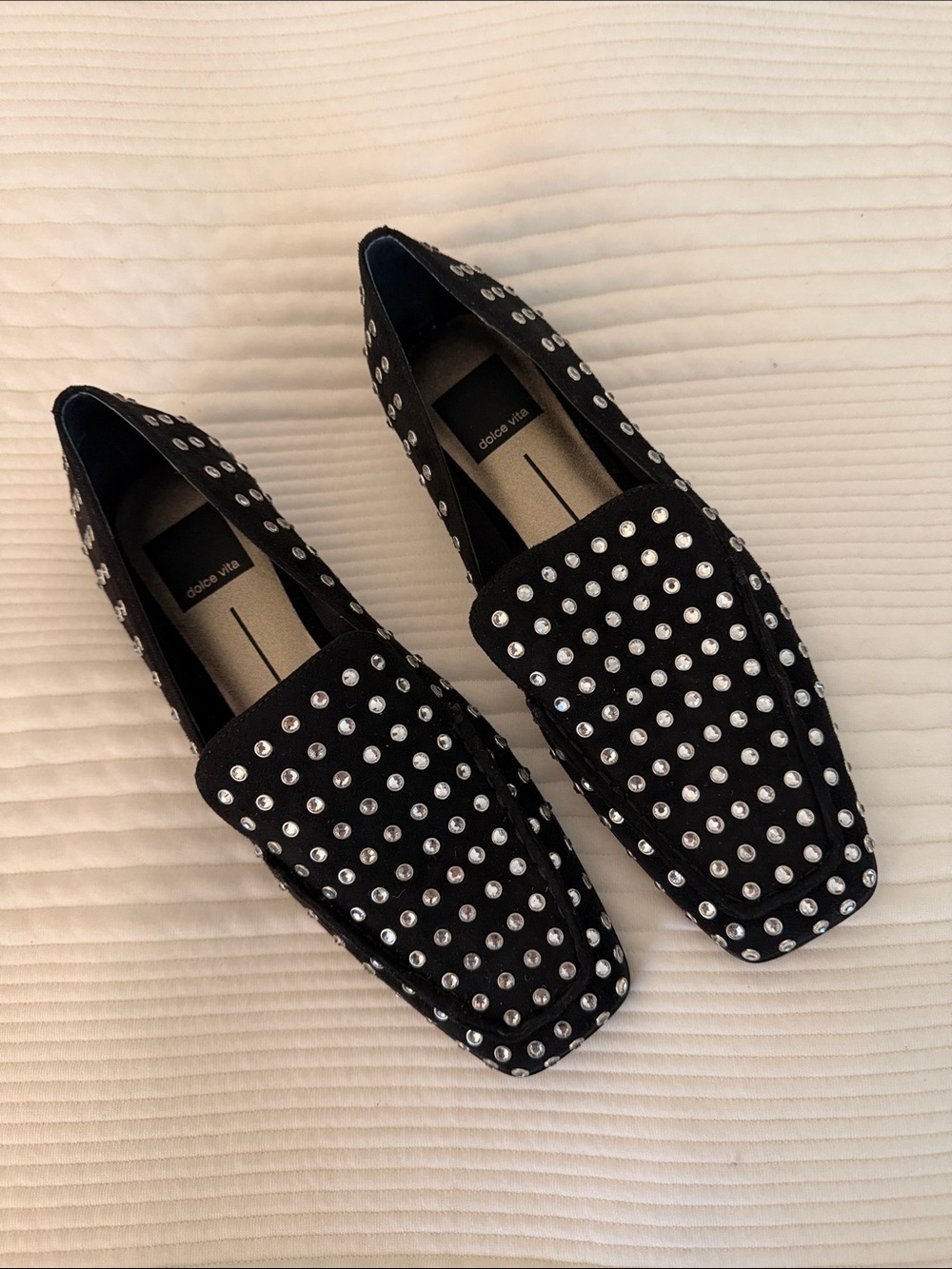 Dolce Vita Black Crystal Studded Velvet Loafers